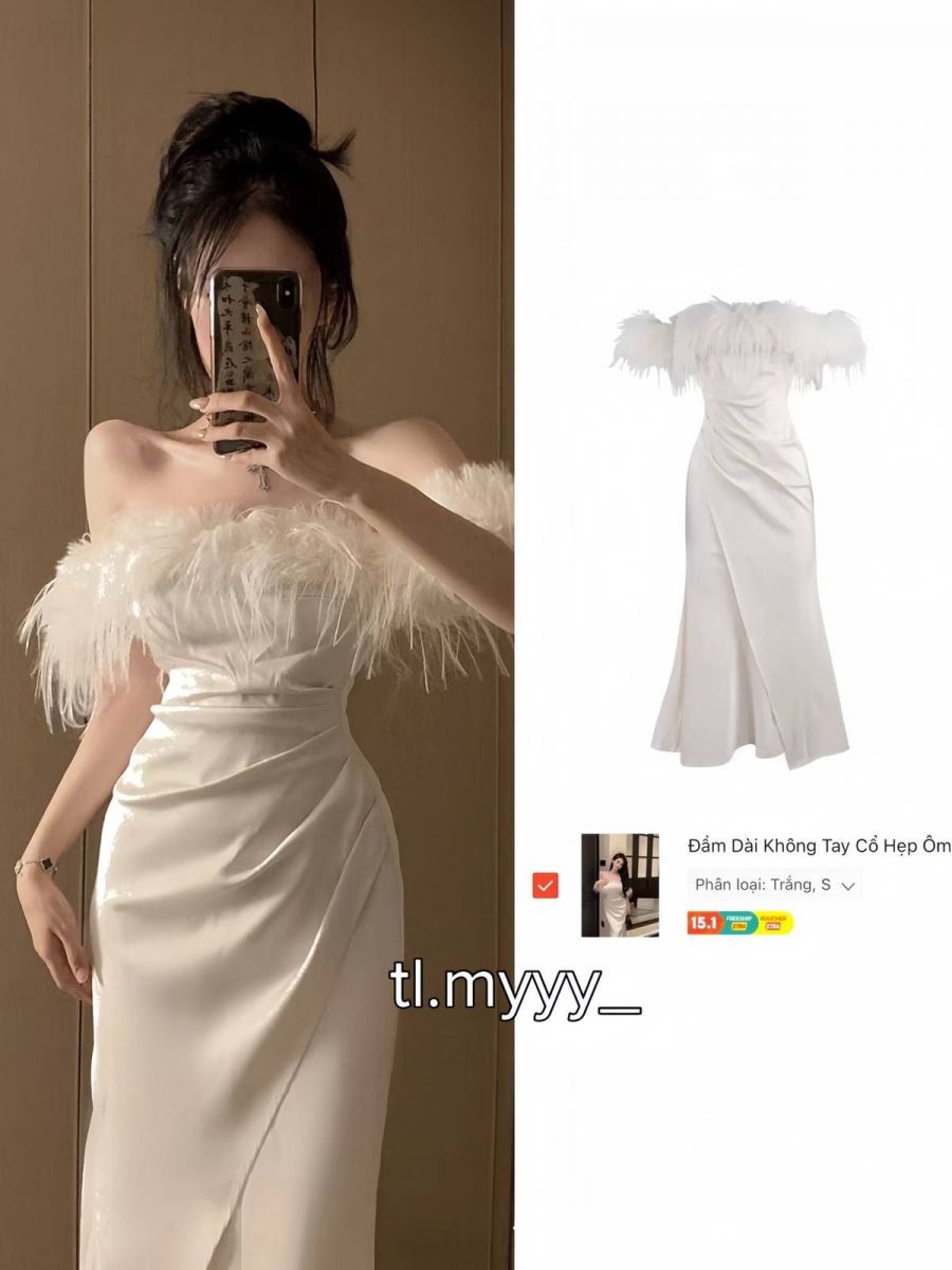 Gái Mặc Đầm Trắng Dài Tạo Dáng Chụp Ở Trong Nhà