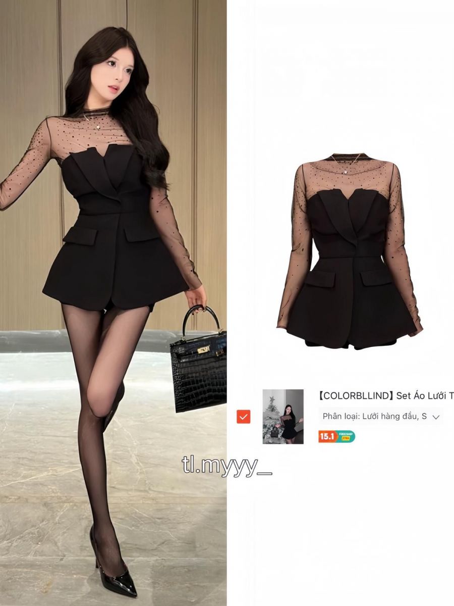 Cô gái trẻ gây chú ý với bộ trang phục đen cao tay