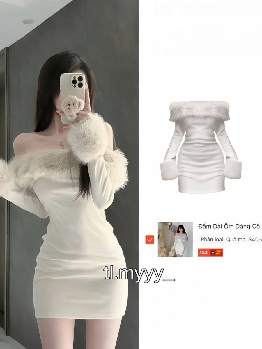 Gái trẻ mặc đầm trắng ôm sát, tạo dáng trong gương selfie