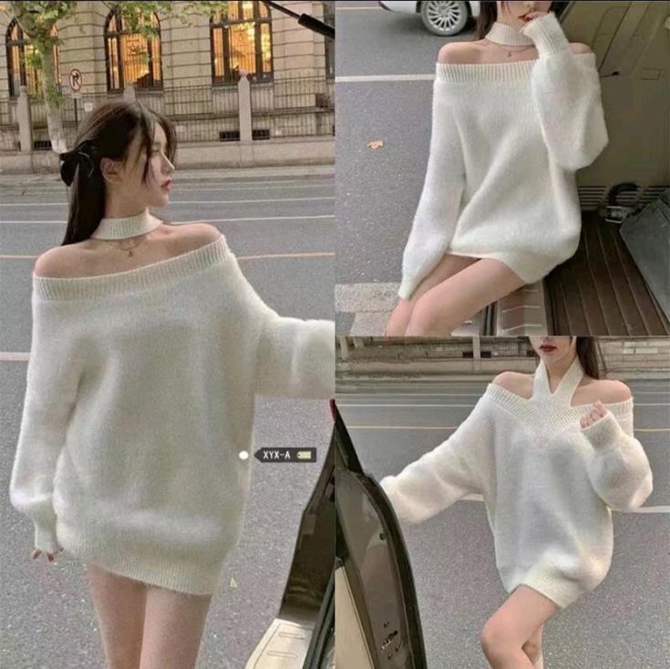 Gái xinh mặc áo len trắng oversized dịu dàng