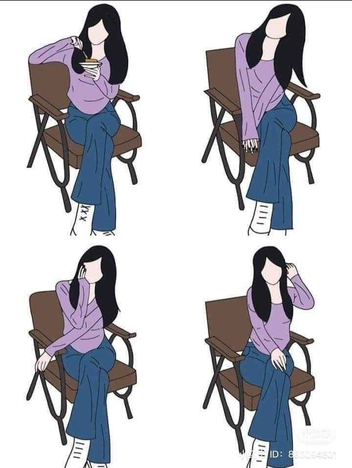 Gái xinh trong áo len tím và quần jeans ngồi ăn mì thư giãn