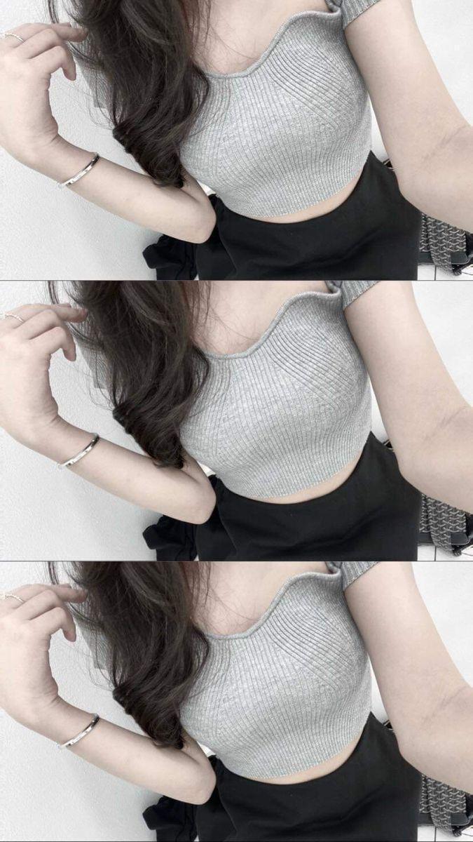 Gái xinh ảnh thật trong áo crop top và sơ mi