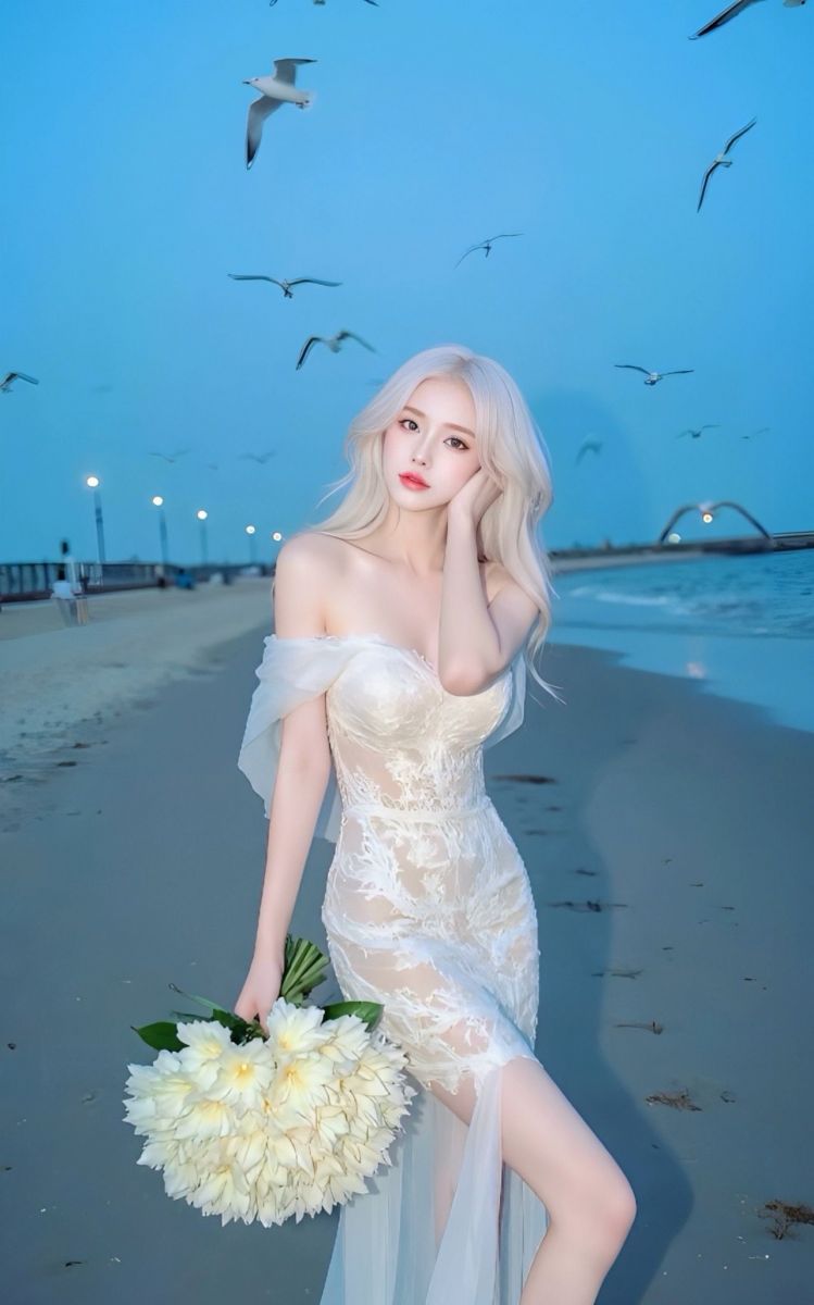 Gái Mặc Bikini Xuyên Thấu Trắng Trên Bãi Biển
