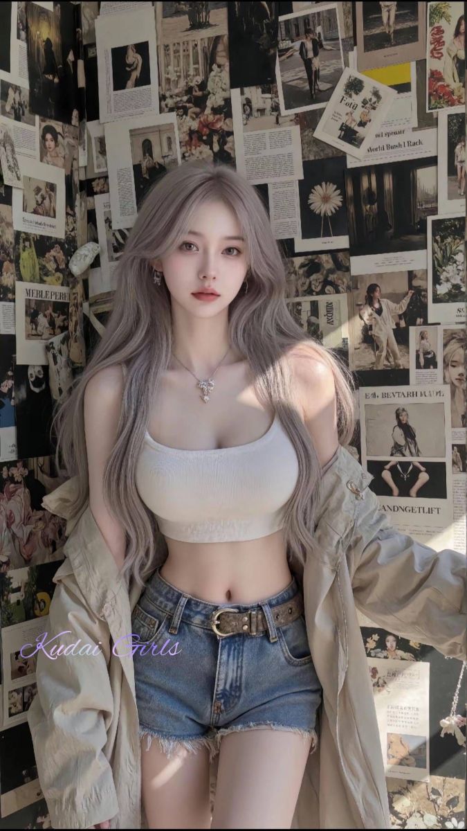Ảnh gái trẻ mặc áo crop top trắng và quần short jeans