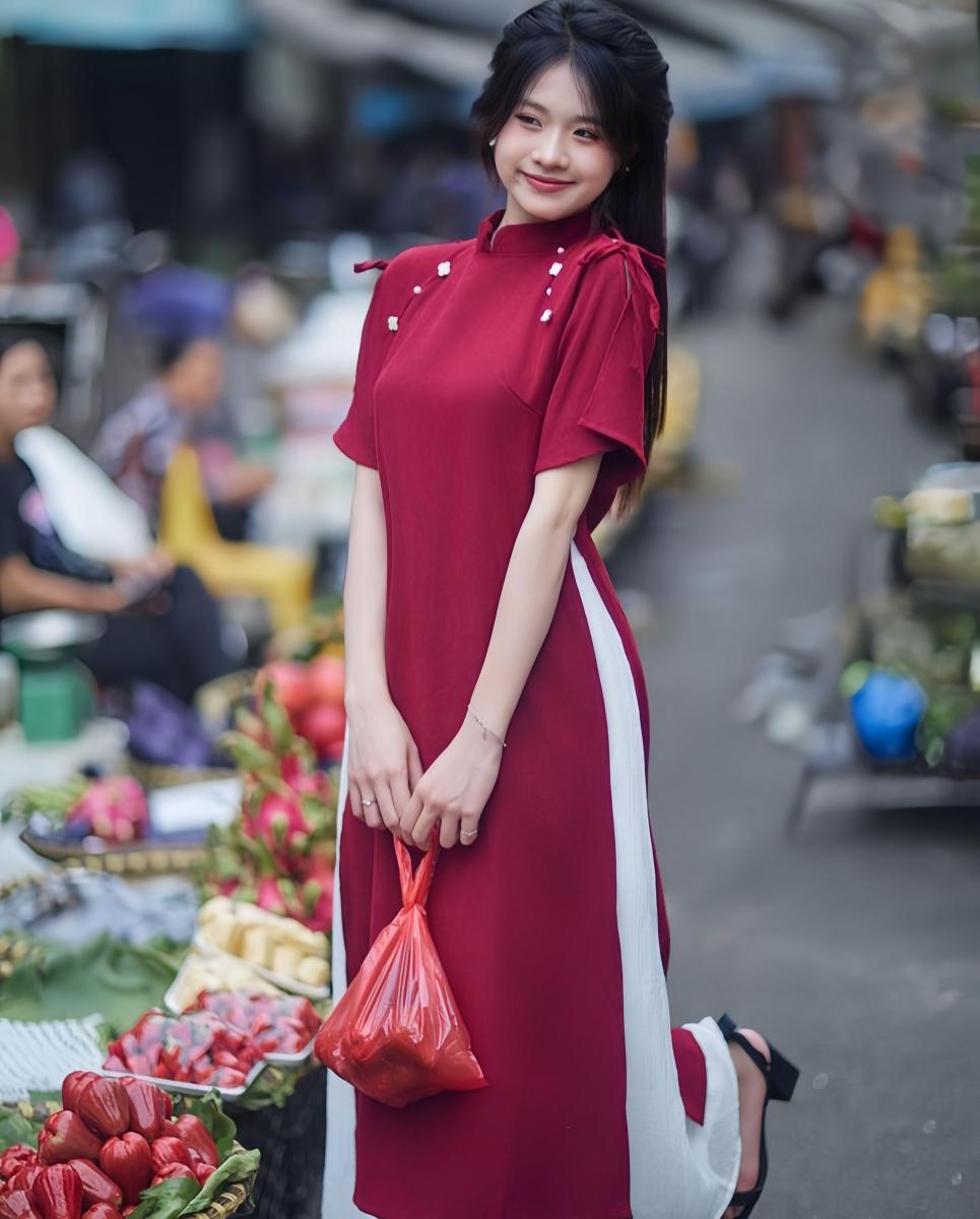 Ảnh Gái Xinh Mặc Đầm A Đỏ Thời Trang