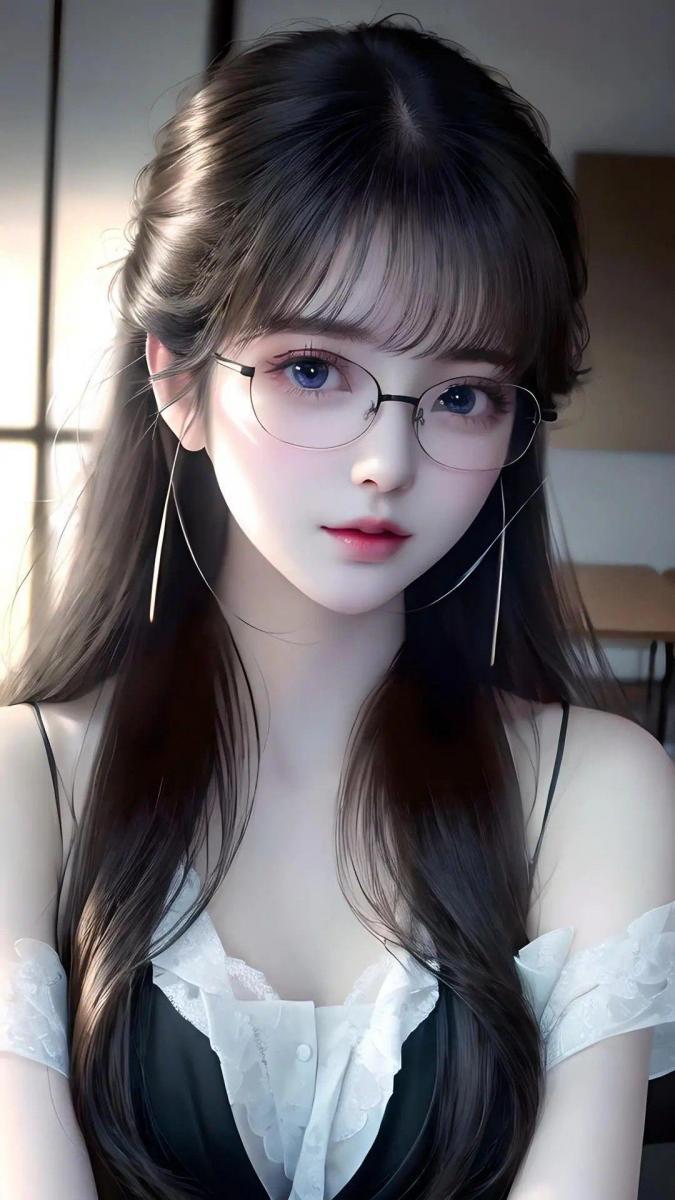 Ảnh gái xinh đeo mắt kính tóc ngắn và tóc dài