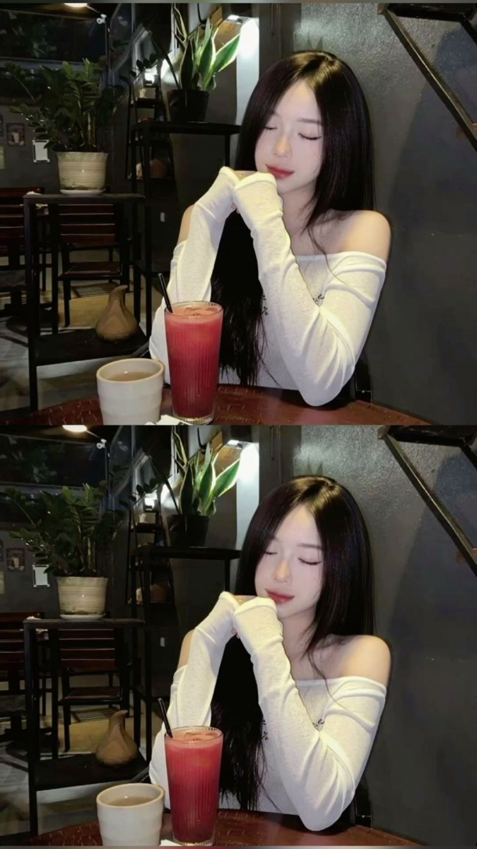 Ảnh cô gái xinh đẹp đang uống đồ uống