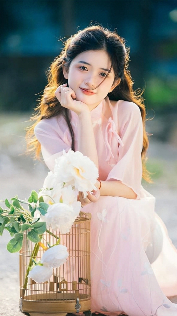 Ảnh cô gái xinh đẹp tóc dài trong bộ đồ màu